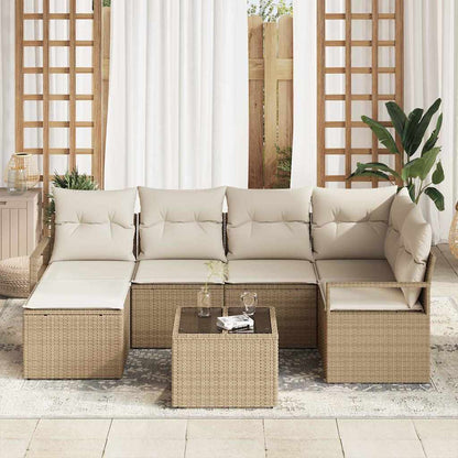 Garten-Sofa-Set 7 pcs Beige Poly Rattan