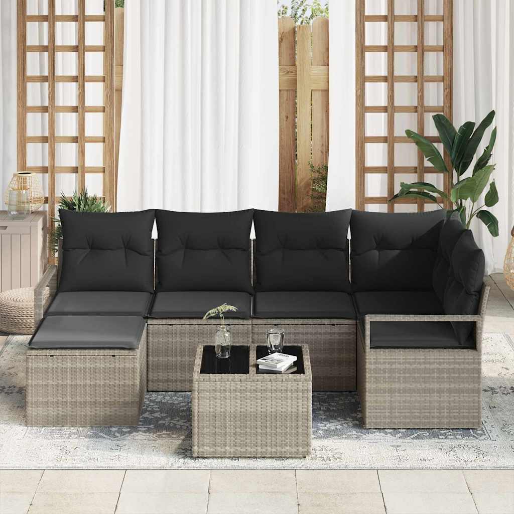 Garten-Sofa-Set 7 pcs Hellgrau Poly Rattan