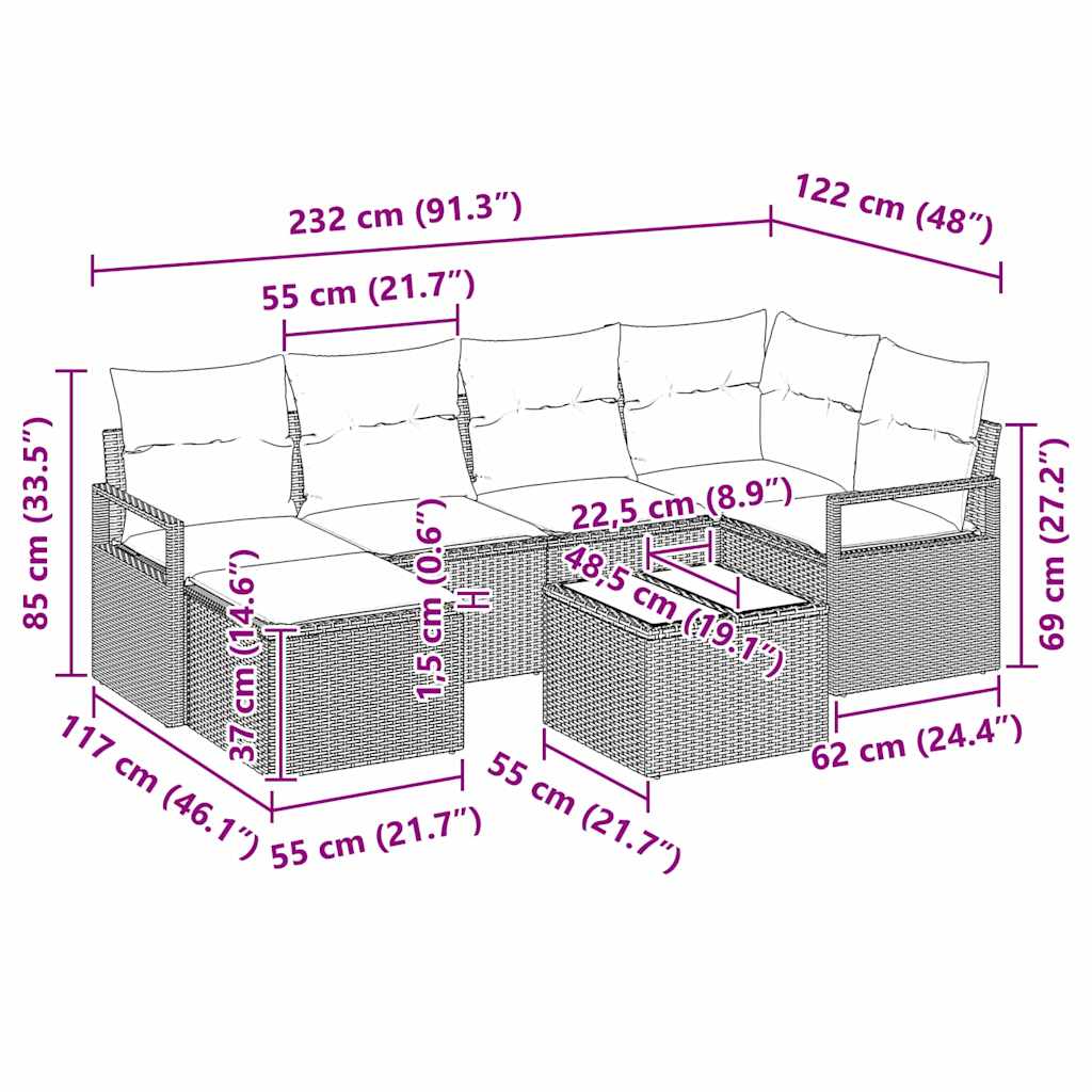 Garten-Sofa-Set 7 pcs Schwarz Poly Rattan