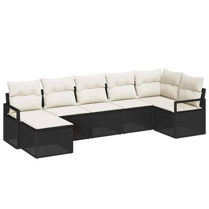 Sofa Set mit Kissen 7 pcs Schwarz Poly Rattan