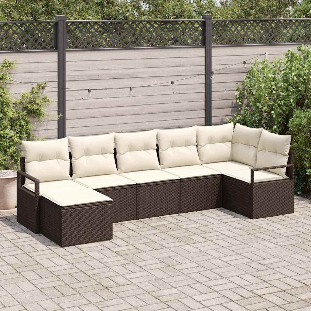 Sofa Set 7 pcs Braun Poly-Rattan