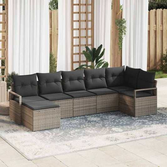Garten-Sofa-Set 7 pcs Grau Poly Rattan