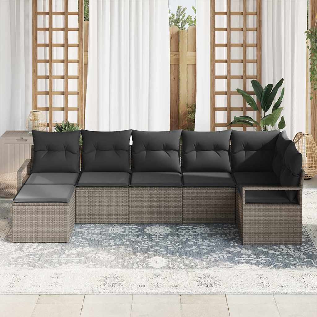 Garten-Sofa-Set 7 pcs Grau Poly Rattan