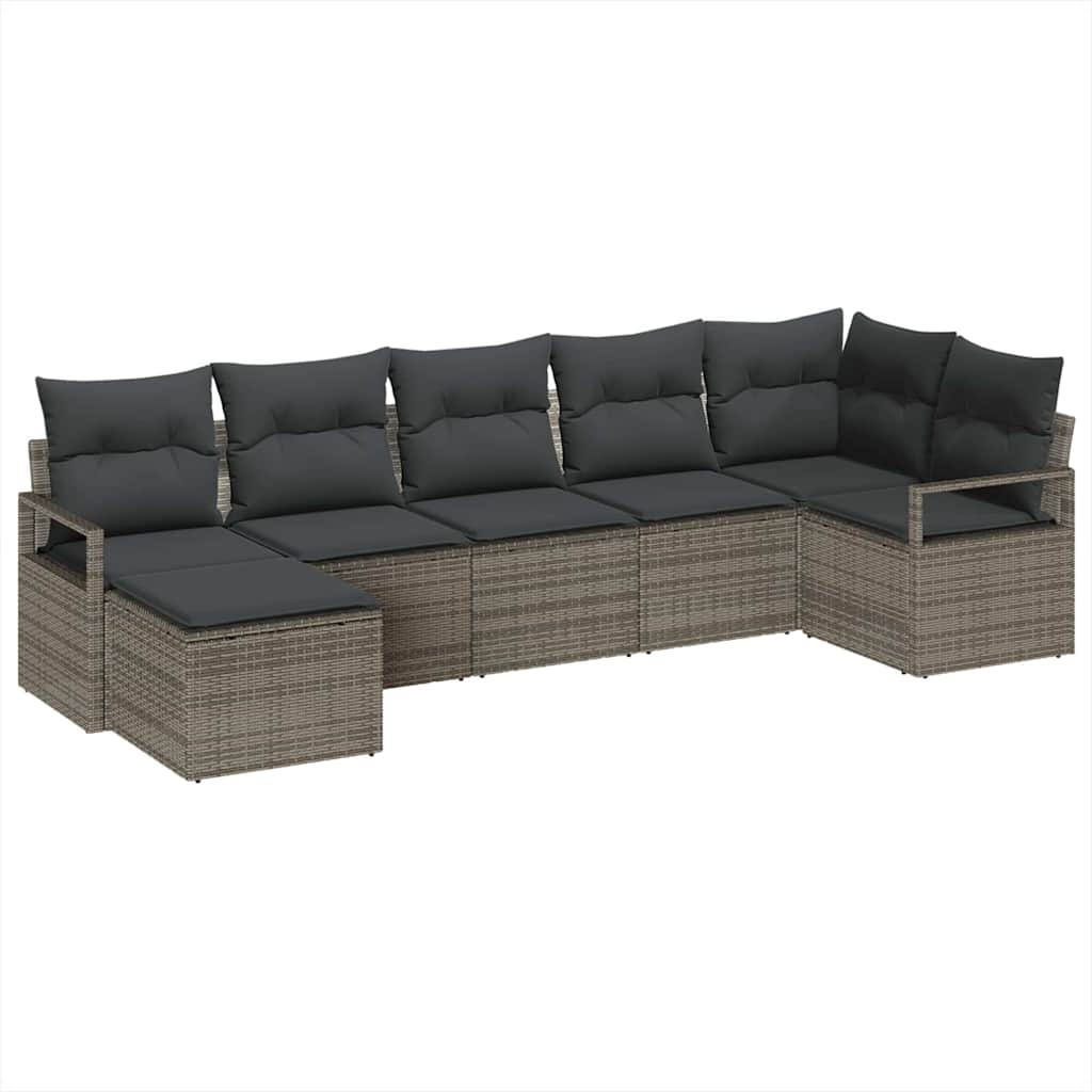 Garten-Sofa-Set 7 pcs Grau Poly Rattan