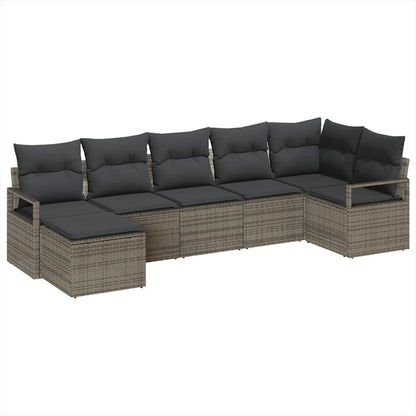 Garten-Sofa-Set 7 pcs Grau Poly Rattan