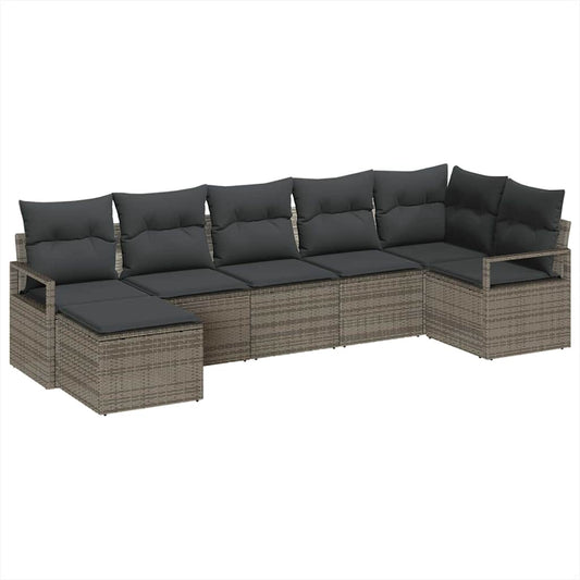 Garten-Sofa-Set 7 pcs Grau Poly Rattan