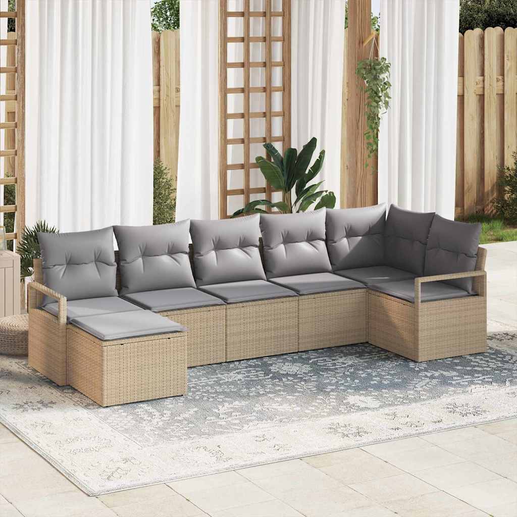 Garten-Sofa-Set 7 pcs Beige Poly Rattan