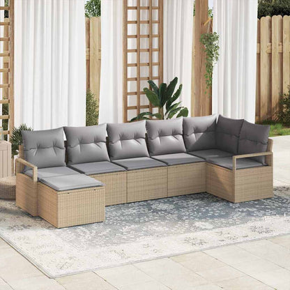 Garten-Sofa-Set 7 pcs Beige Poly Rattan