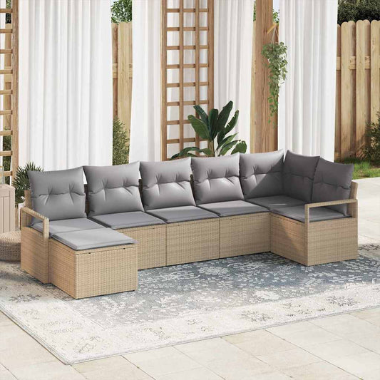 Garten-Sofa-Set 7 pcs Beige Poly Rattan