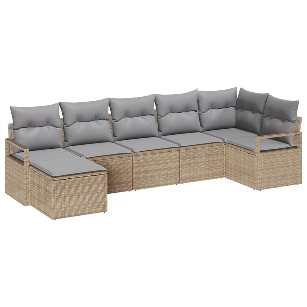 Garten-Sofa-Set 7 pcs Beige Poly Rattan