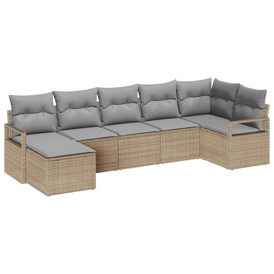 Garten-Sofa-Set 7 pcs Beige Poly Rattan