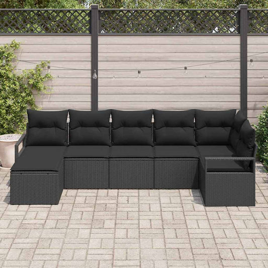 Garten-Sofa-Set 7 pcs Schwarz Poly Rattan