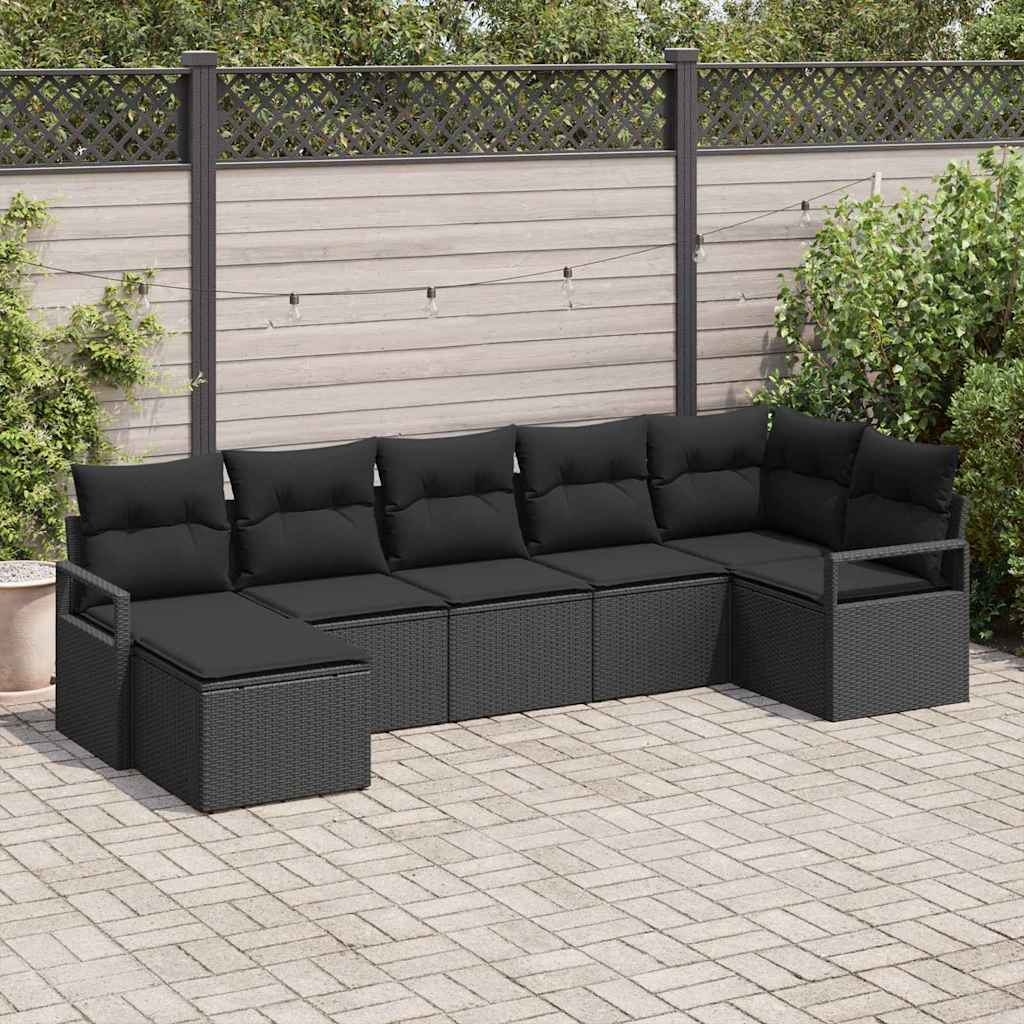 Garten-Sofa-Set 7 pcs Schwarz Poly Rattan