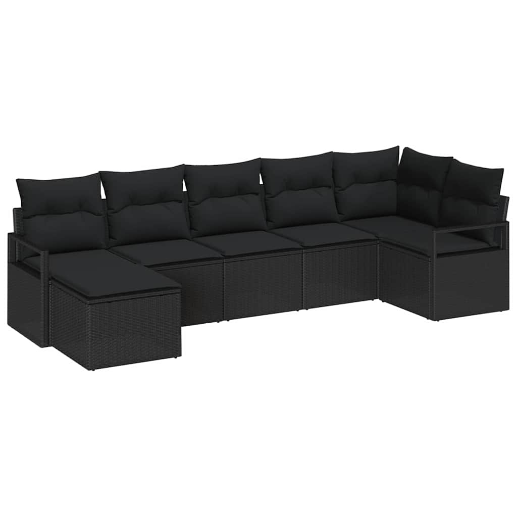 Garten-Sofa-Set 7 pcs Schwarz Poly Rattan