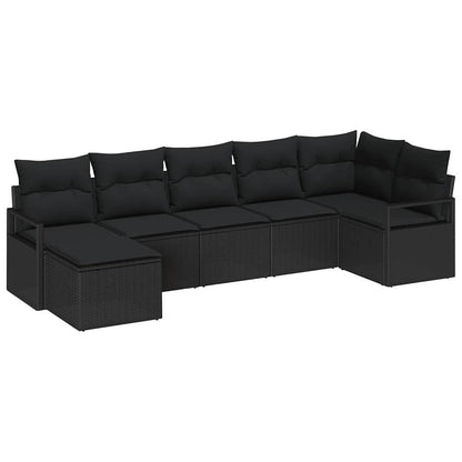 Garten-Sofa-Set 7 pcs Schwarz Poly Rattan