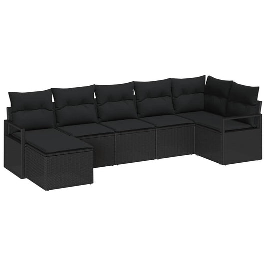 Garten-Sofa-Set 7 pcs Schwarz Poly Rattan
