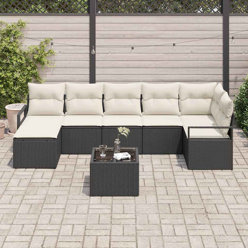 Sofa Set mit Kissen 8 pcs Schwarz Poly Rattan