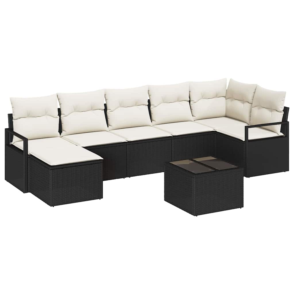 Sofa Set mit Kissen 8 pcs Schwarz Poly Rattan