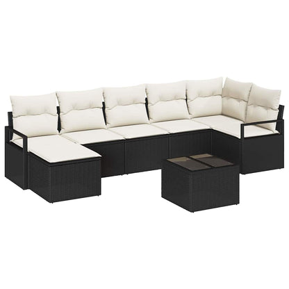 Sofa Set mit Kissen 8 pcs Schwarz Poly Rattan
