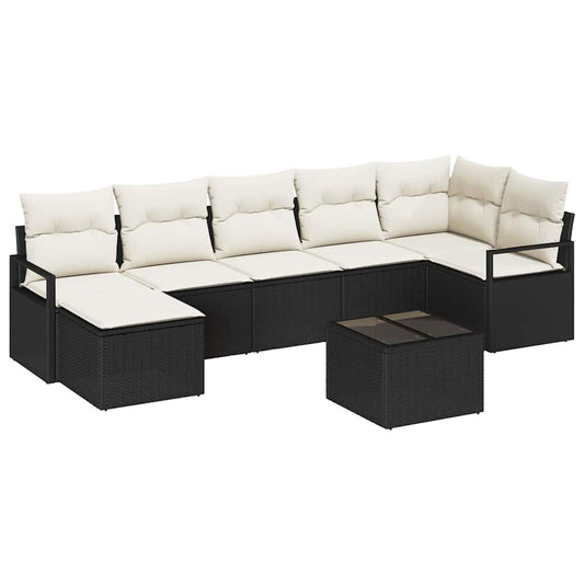Sofa Set mit Kissen 8 pcs Schwarz Poly Rattan