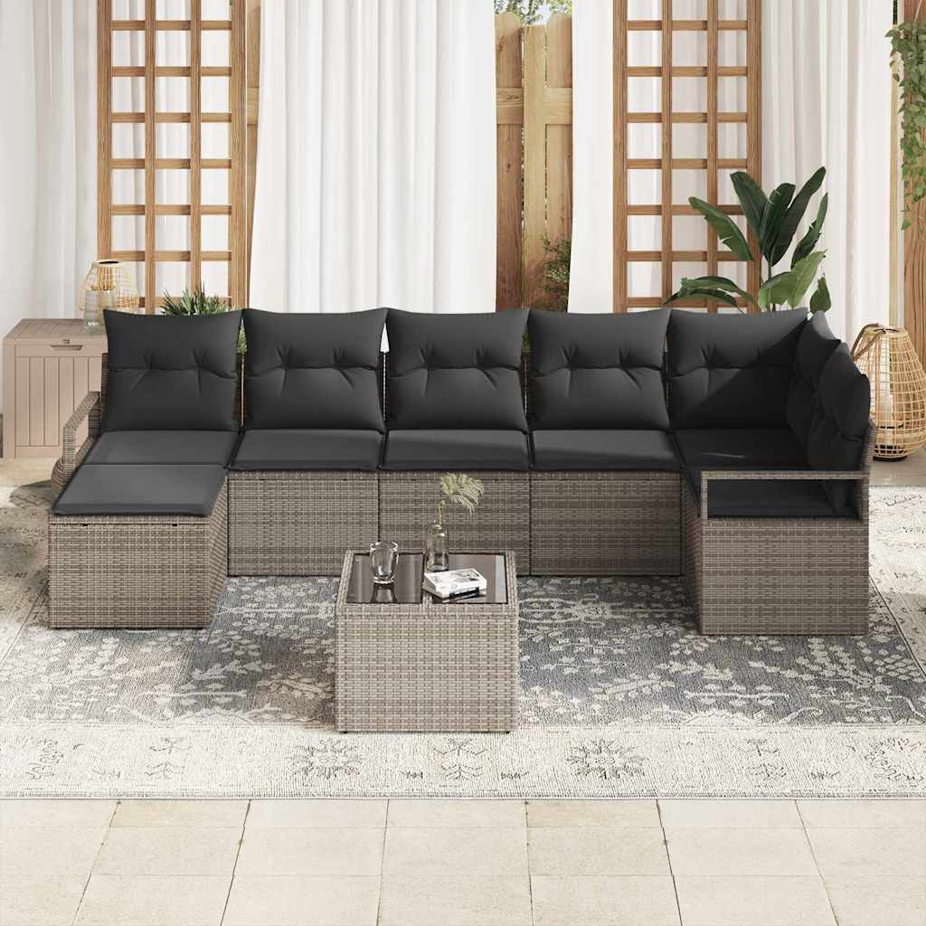 Garten-Sofa-Set 8 pcs Grau Poly Rattan