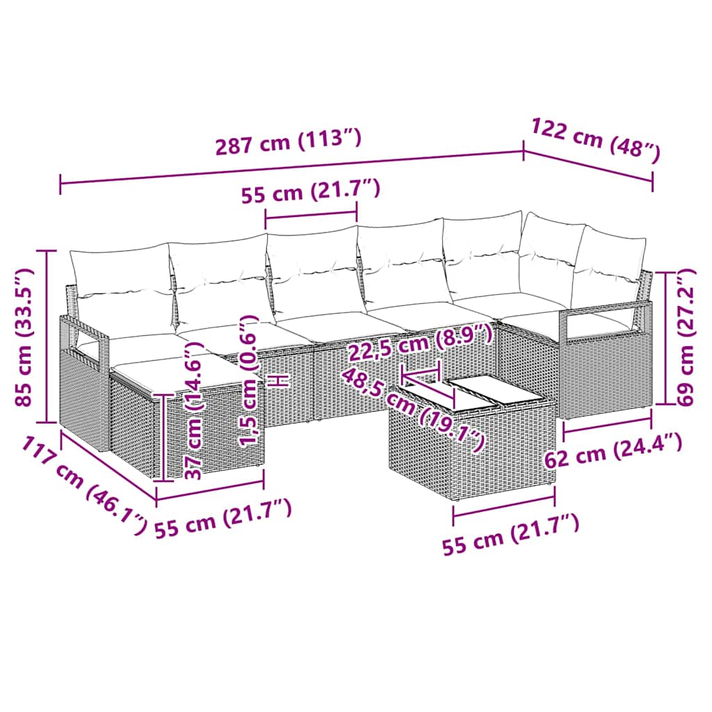 Garten-Sofa-Set 8 pcs Grau Poly Rattan