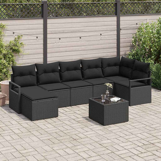 Garten-Sofa-Set 8 pcs Schwarz Poly Rattan