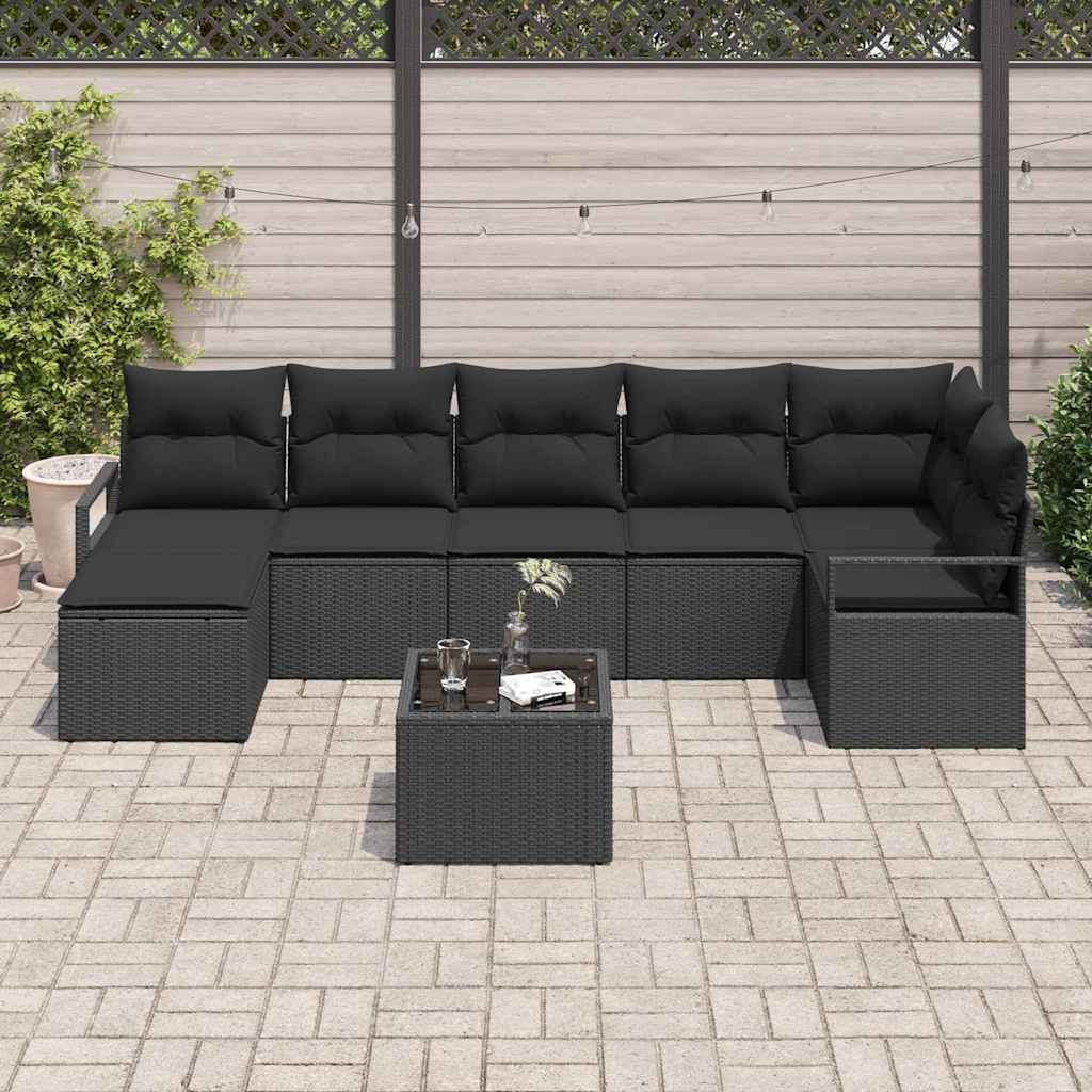 Garten-Sofa-Set 8 pcs Schwarz Poly Rattan