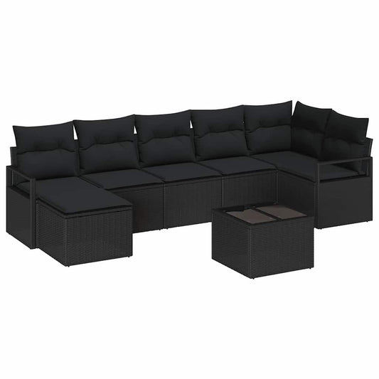 Garten-Sofa-Set 8 pcs Schwarz Poly Rattan