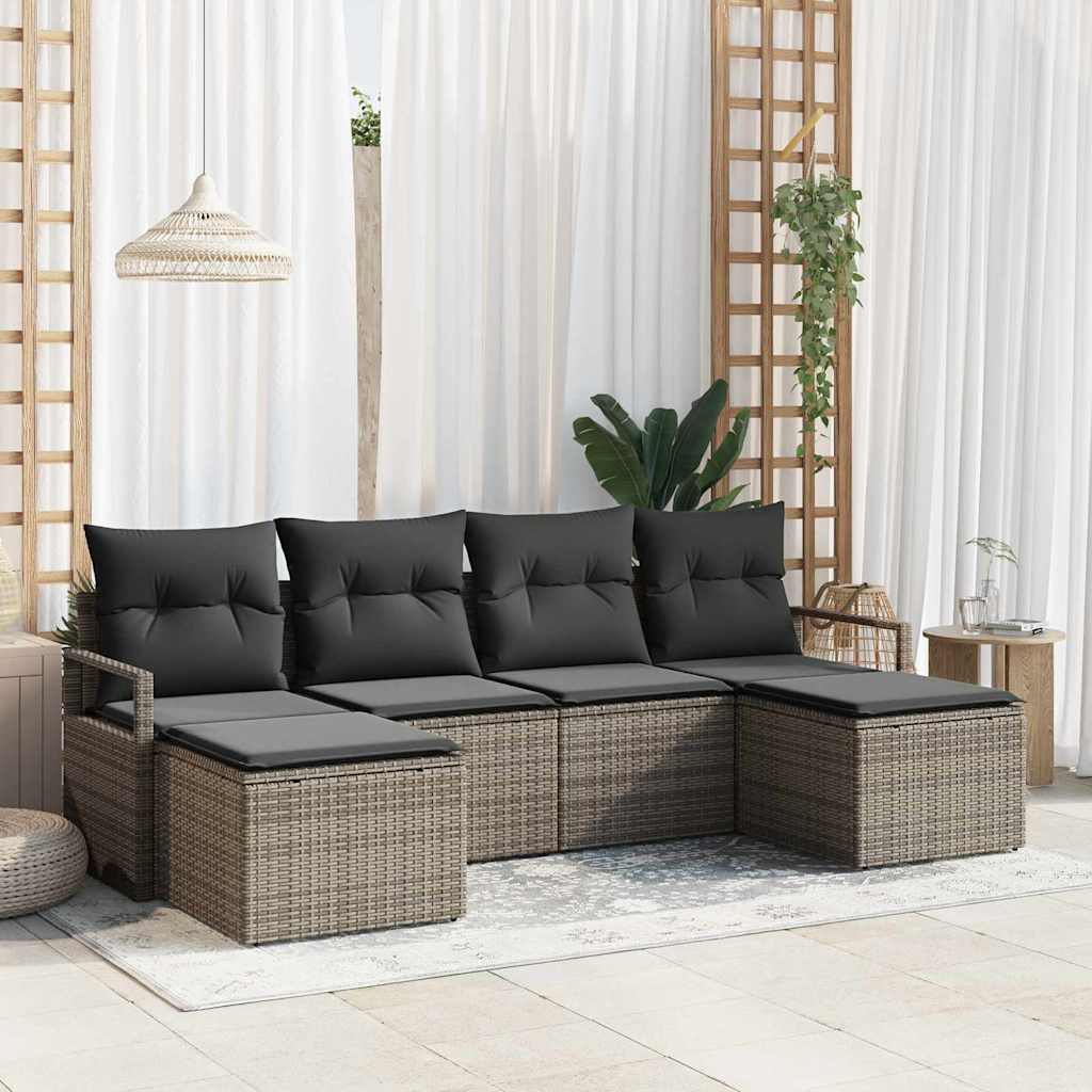 Garten-Sofa-Set 6 pcs Grau Poly Rattan