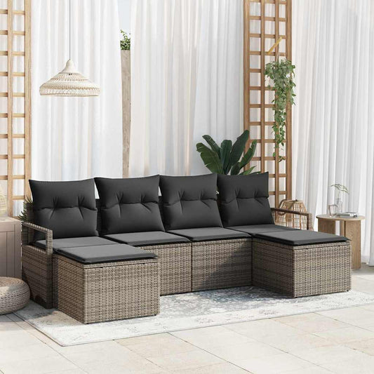 Garten-Sofa-Set 6 pcs Grau Poly Rattan