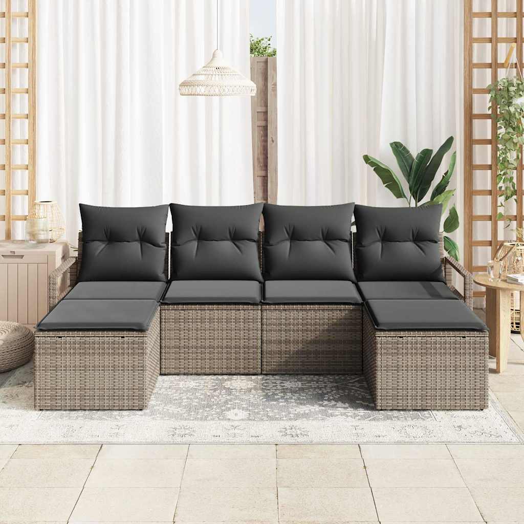 Garten-Sofa-Set 6 pcs Grau Poly Rattan