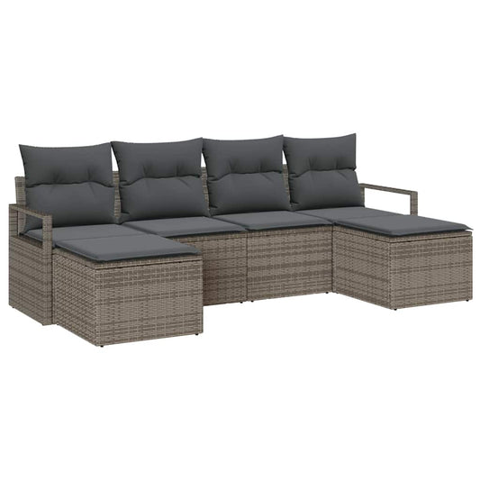 Garten-Sofa-Set 6 pcs Grau Poly Rattan
