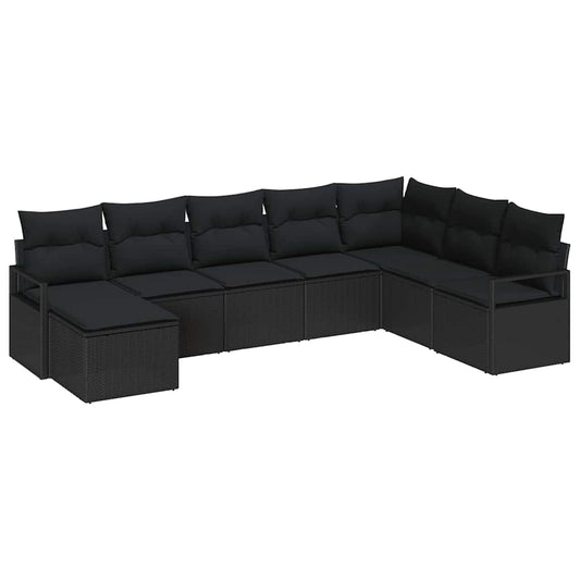 Garten-Sofa-Set 8 pcs Schwarz Poly Rattan