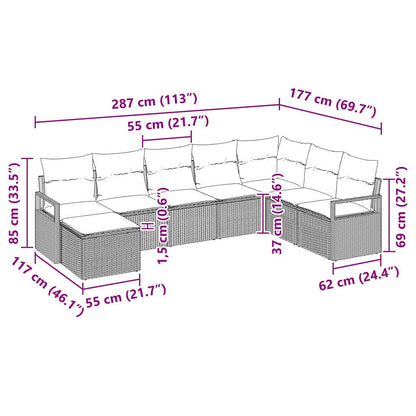 Garten-Sofa-Set 8 pcs Schwarz Poly Rattan