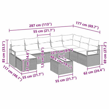 Sofa Set mit Kissen 9 pcs Schwarz Poly Rattan
