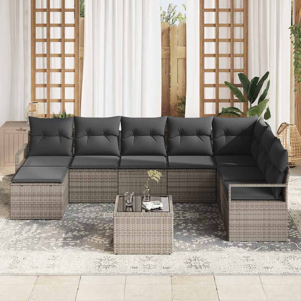 Garten-Sofa-Set 9 pcs Grau Poly Rattan