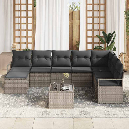 Garten-Sofa-Set 9 pcs Grau Poly Rattan