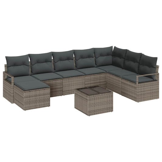 Garten-Sofa-Set 9 pcs Grau Poly Rattan