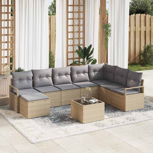 Garten-Sofa-Set 9 pcs Beige Poly Rattan