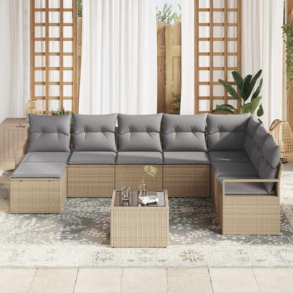 Garten-Sofa-Set 9 pcs Beige Poly Rattan