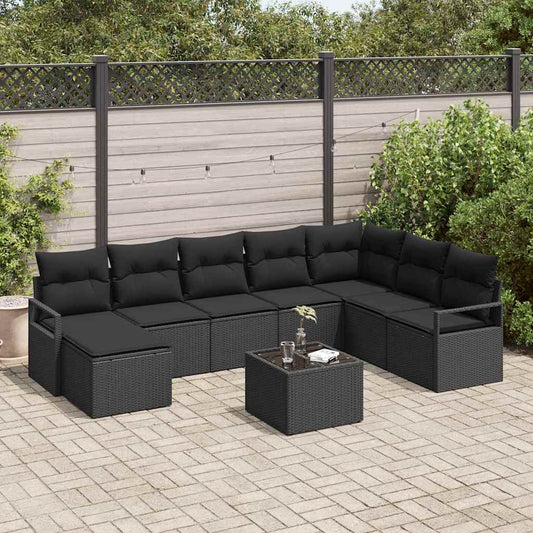 Garten-Sofa-Set 9 pcs Schwarz Poly Rattan