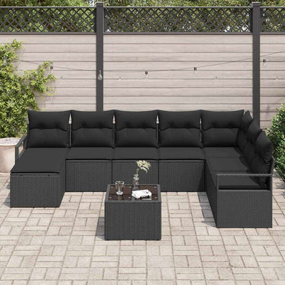 Garten-Sofa-Set 9 pcs Schwarz Poly Rattan