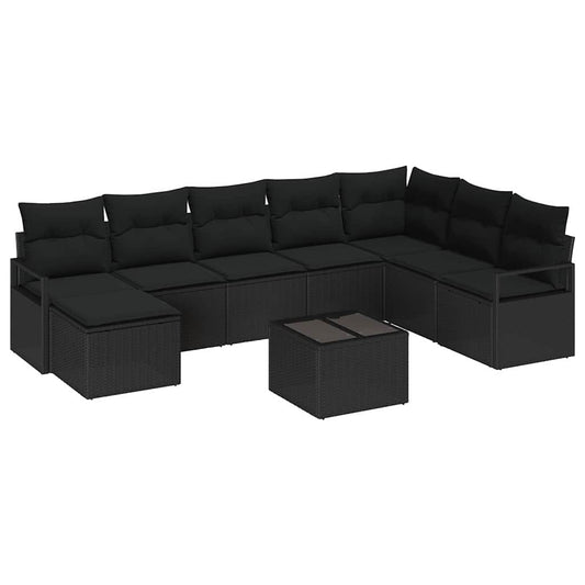 Garten-Sofa-Set 9 pcs Schwarz Poly Rattan