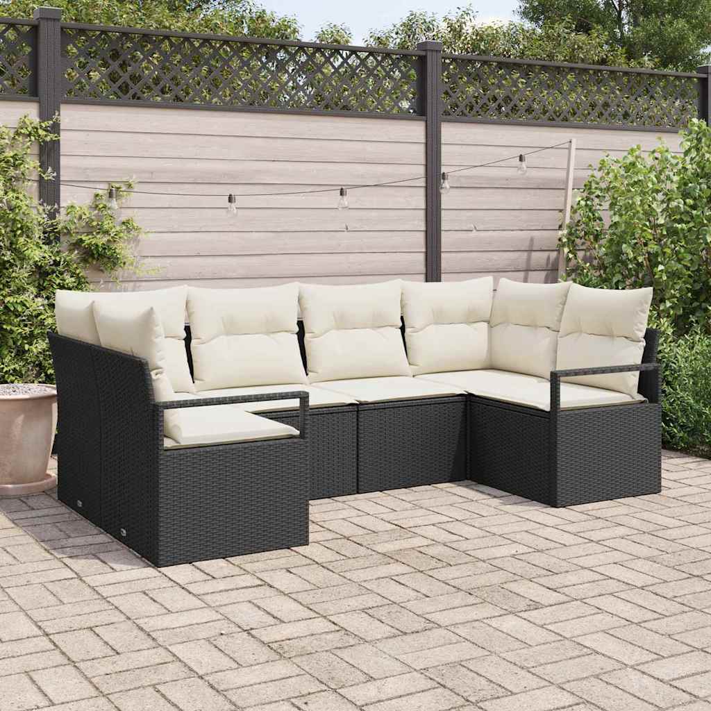 Sofa Set mit Kissen 6 pcs Schwarz Poly Rattan