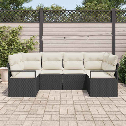 Sofa Set mit Kissen 6 pcs Schwarz Poly Rattan