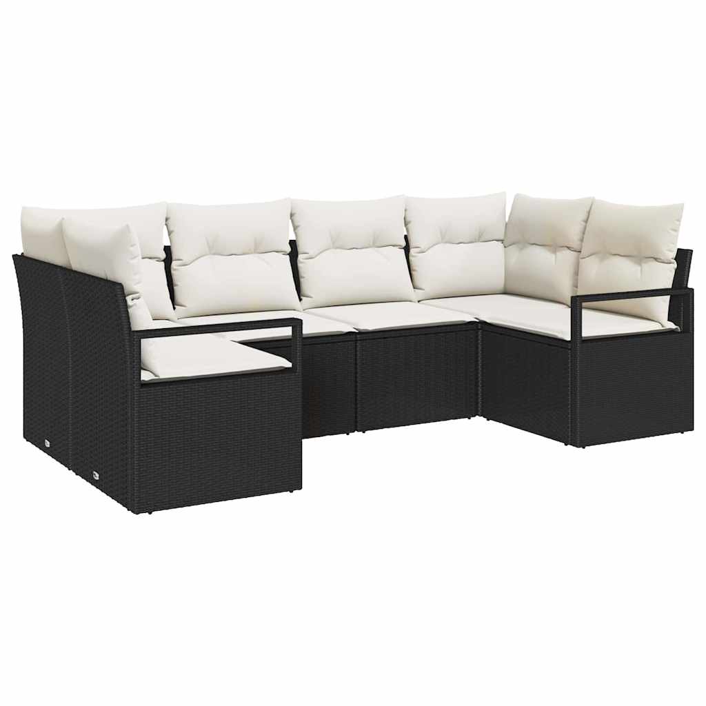 Sofa Set mit Kissen 6 pcs Schwarz Poly Rattan