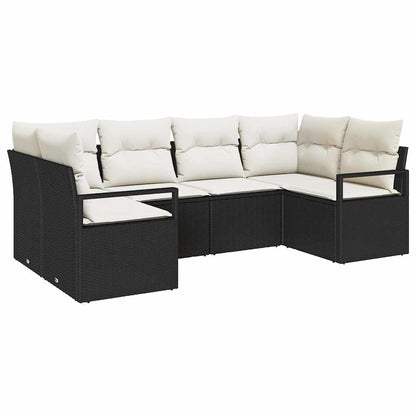 Sofa Set mit Kissen 6 pcs Schwarz Poly Rattan