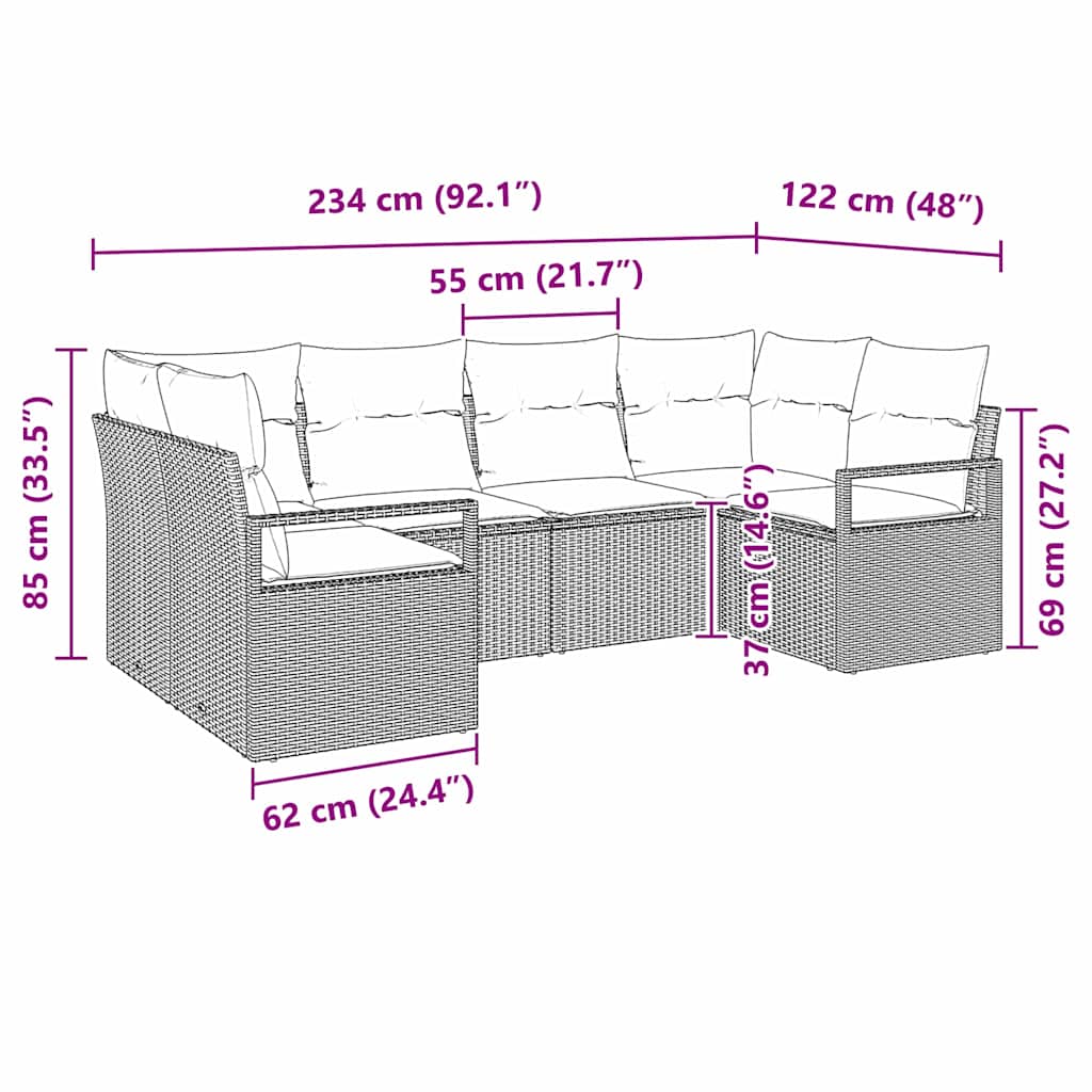 Sofa Set mit Kissen 6 pcs Schwarz Poly Rattan