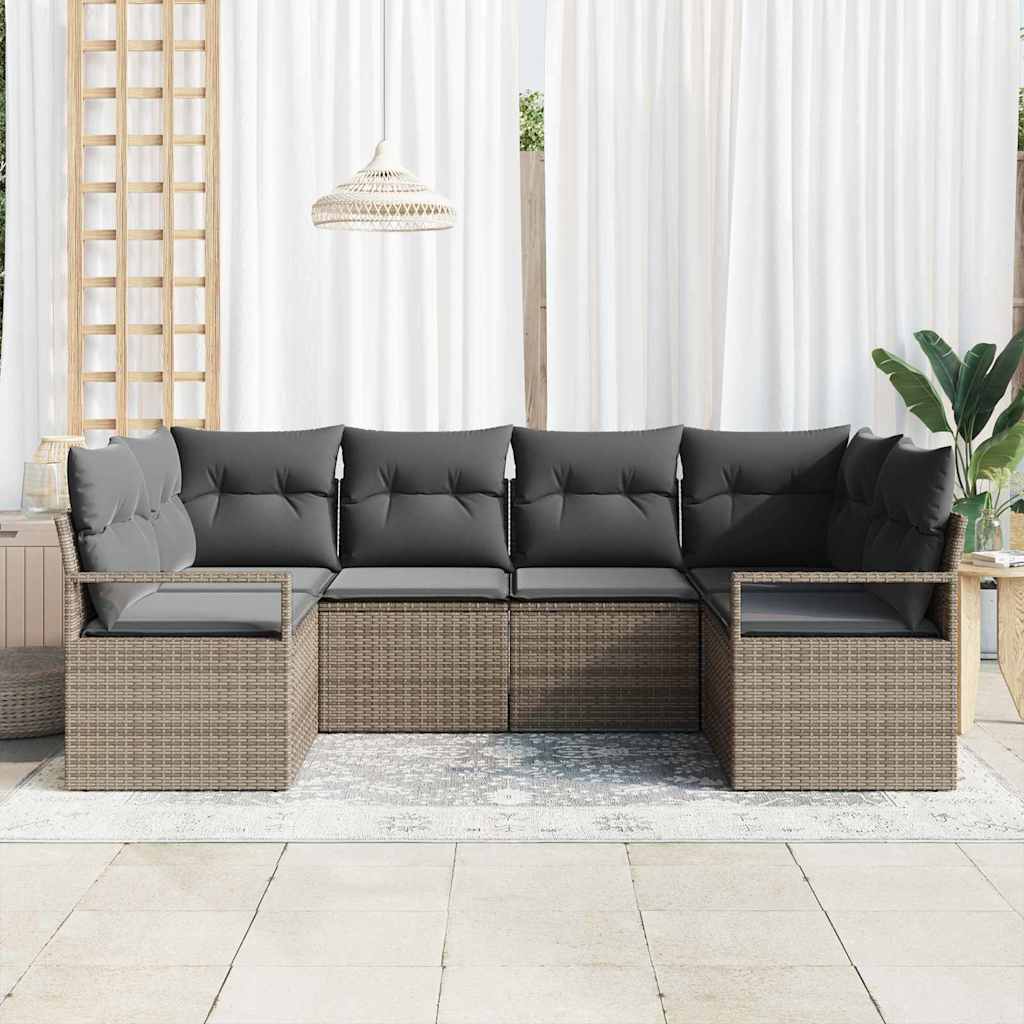 Garten-Sofa-Set 6 pcs Grau Poly Rattan